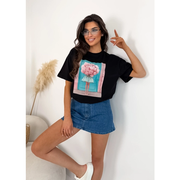 T-shirt damski oversize z nadrukiem – bawełniana koszulka premium